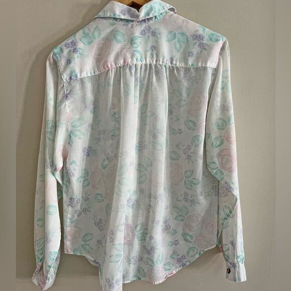 Vintage 80s Pastel Floral Button Down Blouse | Chic Changeables | Size Small - Picture 3 of 10